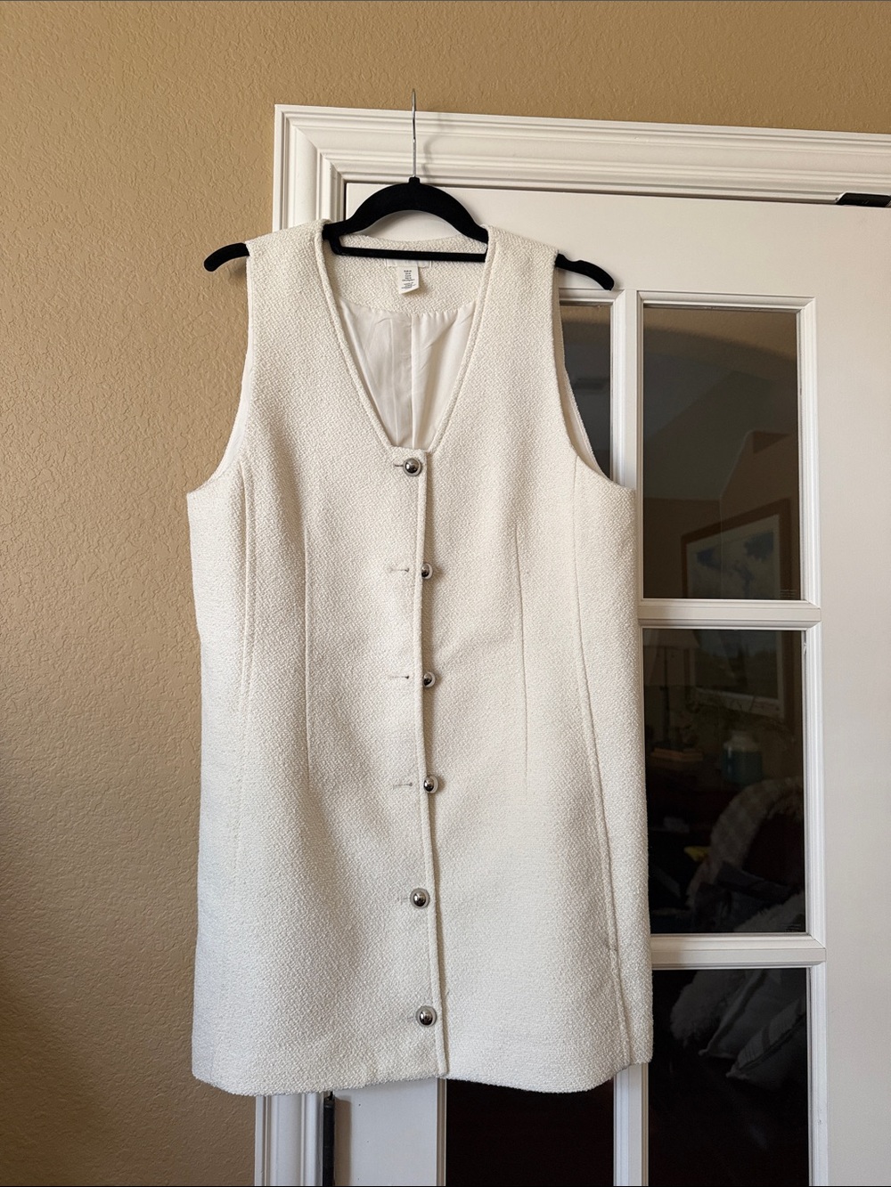 H&M Cream Textured Button-Front Sheath Dress